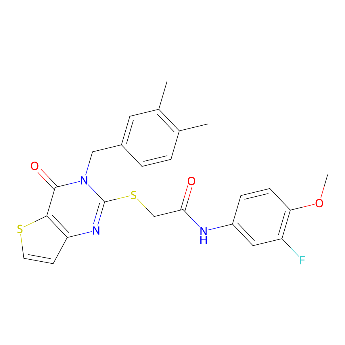 2-{[3-(3,4-dimethylbenzyl)-4-oxo-3,4-dihydrothieno[3,2-d]pyrimidin-2-yl]sulfanyl}-N-(3-fluoro-4-methoxyphenyl)acetamide molecular structure, CAS 1252848-13-7