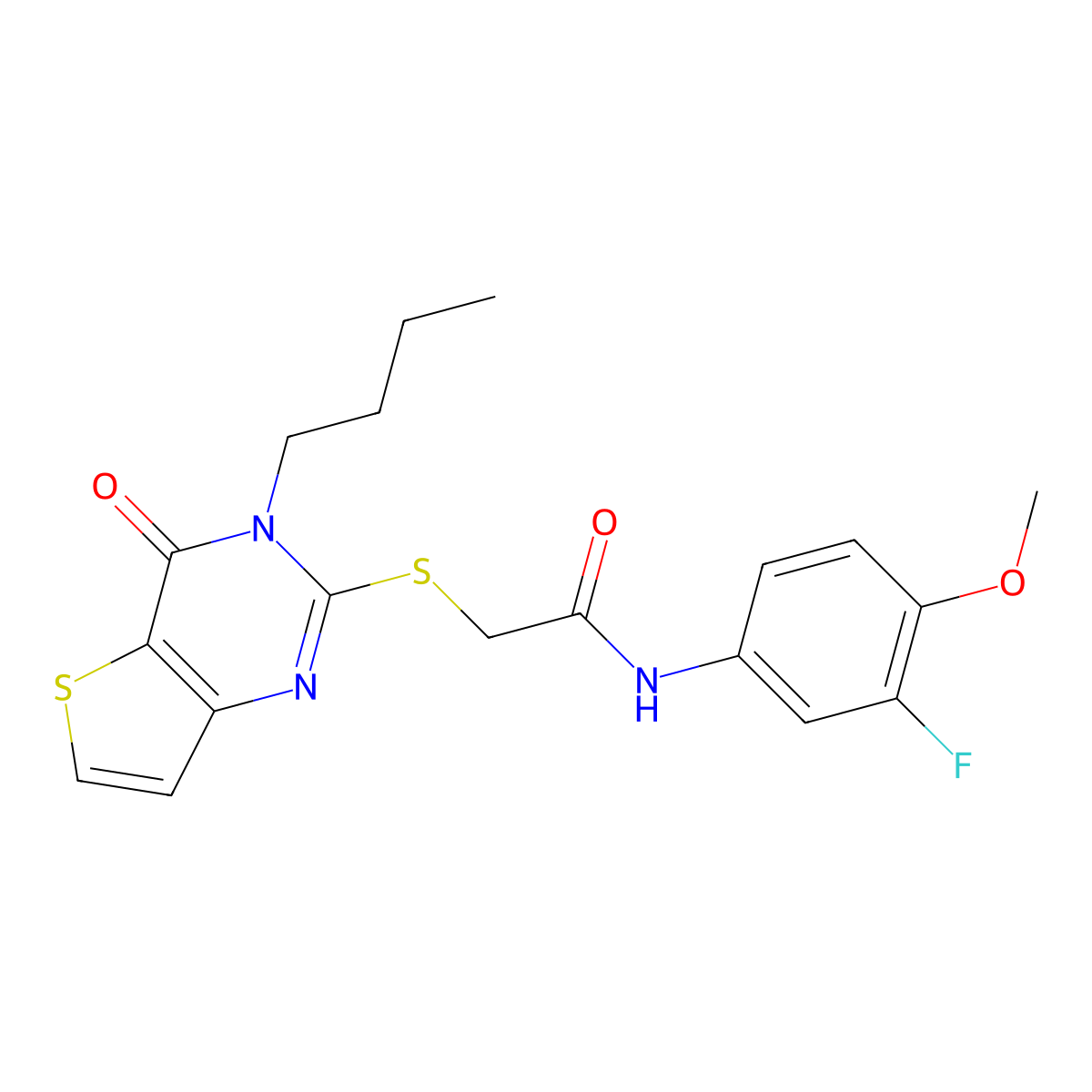 2-({3-butyl-4-oxo-3H,4H-thieno[3,2-d]pyrimidin-2-yl}sulfanyl)-N-(3-fluoro-4-methoxyphenyl)acetamide molecular structure, CAS 1252848-75-1