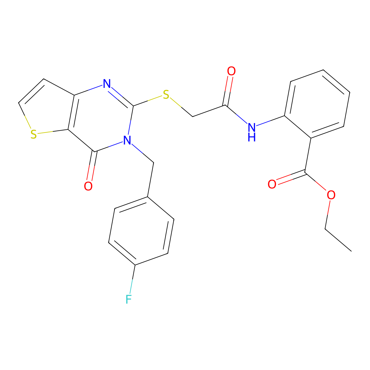 ethyl 2-[2-({3-[(4-fluorophenyl)methyl]-4-oxo-3H,4H-thieno[3,2-d]pyrimidin-2-yl}sulfanyl)acetamido]benzoate molecular structure, CAS 1252848-82-0