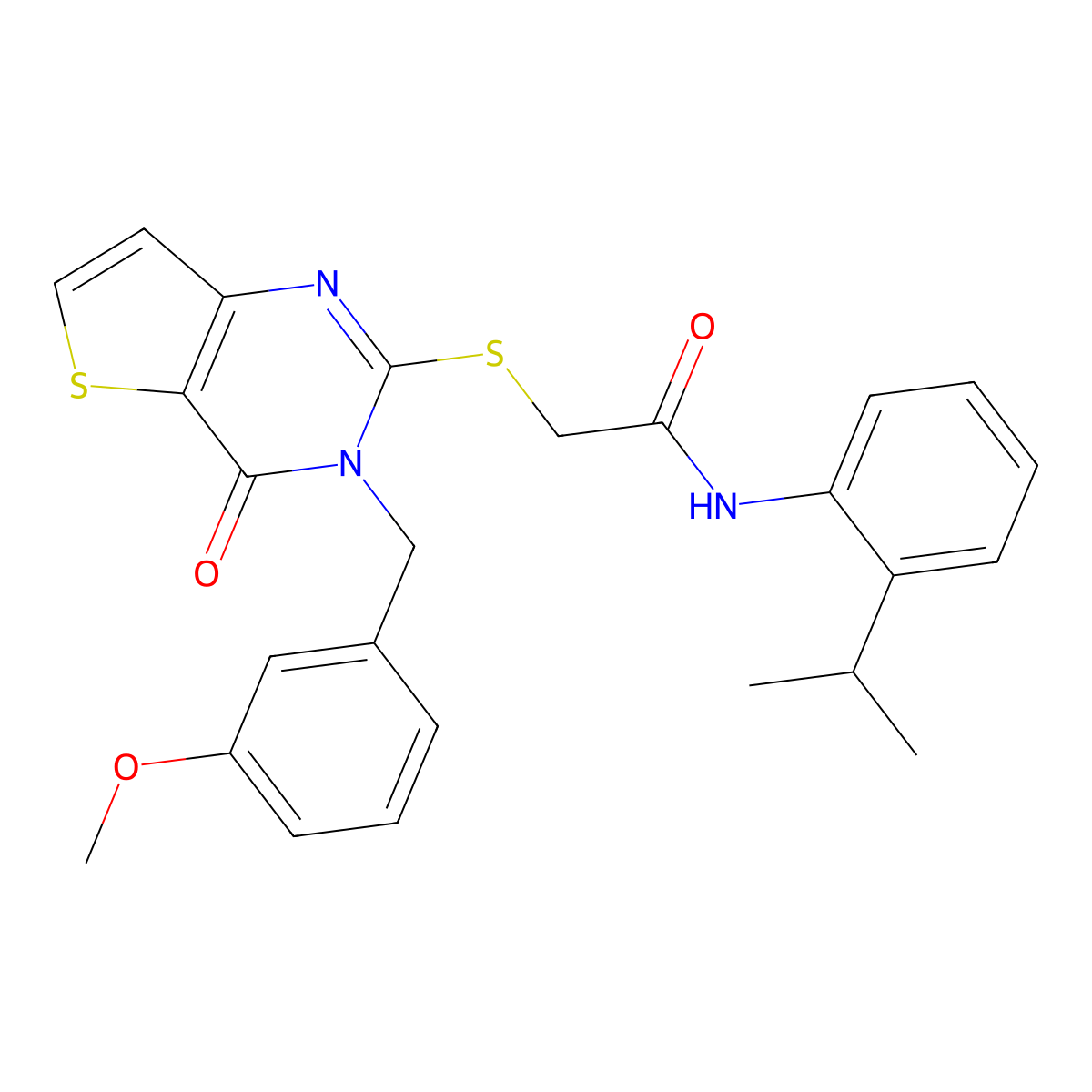 2-{[3-(3-methoxybenzyl)-4-oxo-3,4-dihydrothieno[3,2-d]pyrimidin-2-yl]sulfanyl}-N-[2-(propan-2-yl)phenyl]acetamide molecular structure, CAS 1252849-38-9