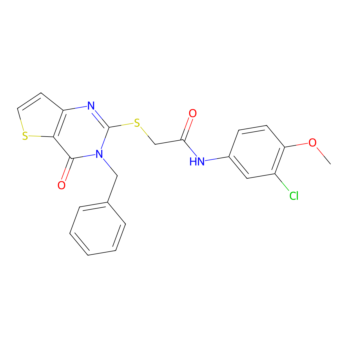 2-({3-benzyl-4-oxo-3H,4H-thieno[3,2-d]pyrimidin-2-yl}sulfanyl)-N-(3-chloro-4-methoxyphenyl)acetamide molecular structure, CAS 1252850-87-5