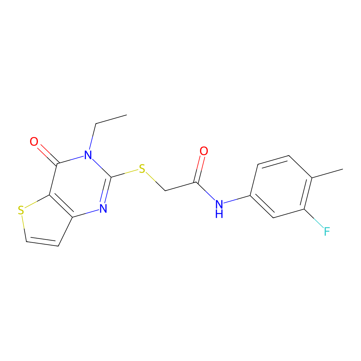 2-({3-ethyl-4-oxo-3H,4H-thieno[3,2-d]pyrimidin-2-yl}sulfanyl)-N-(3-fluoro-4-methylphenyl)acetamide molecular structure, CAS 1252851-08-3