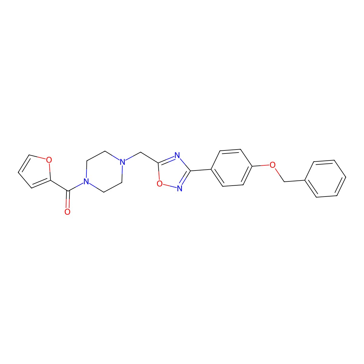 (4-((3-(4-(Benzyloxy)phenyl)-1,2,4-oxadiazol-5-yl)methyl)piperazin-1-yl)(furan-2-yl)methanone molecular structure, CAS 1252851-68-5