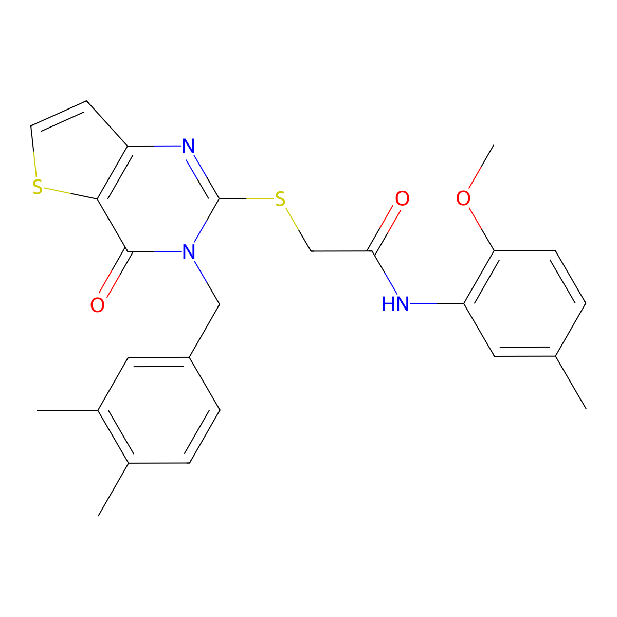 2-{[3-(3,4-dimethylbenzyl)-4-oxo-3,4-dihydrothieno[3,2-d]pyrimidin-2-yl]sulfanyl}-N-(2-methoxy-5-methylphenyl)acetamide molecular structure, CAS 1252851-93-6
