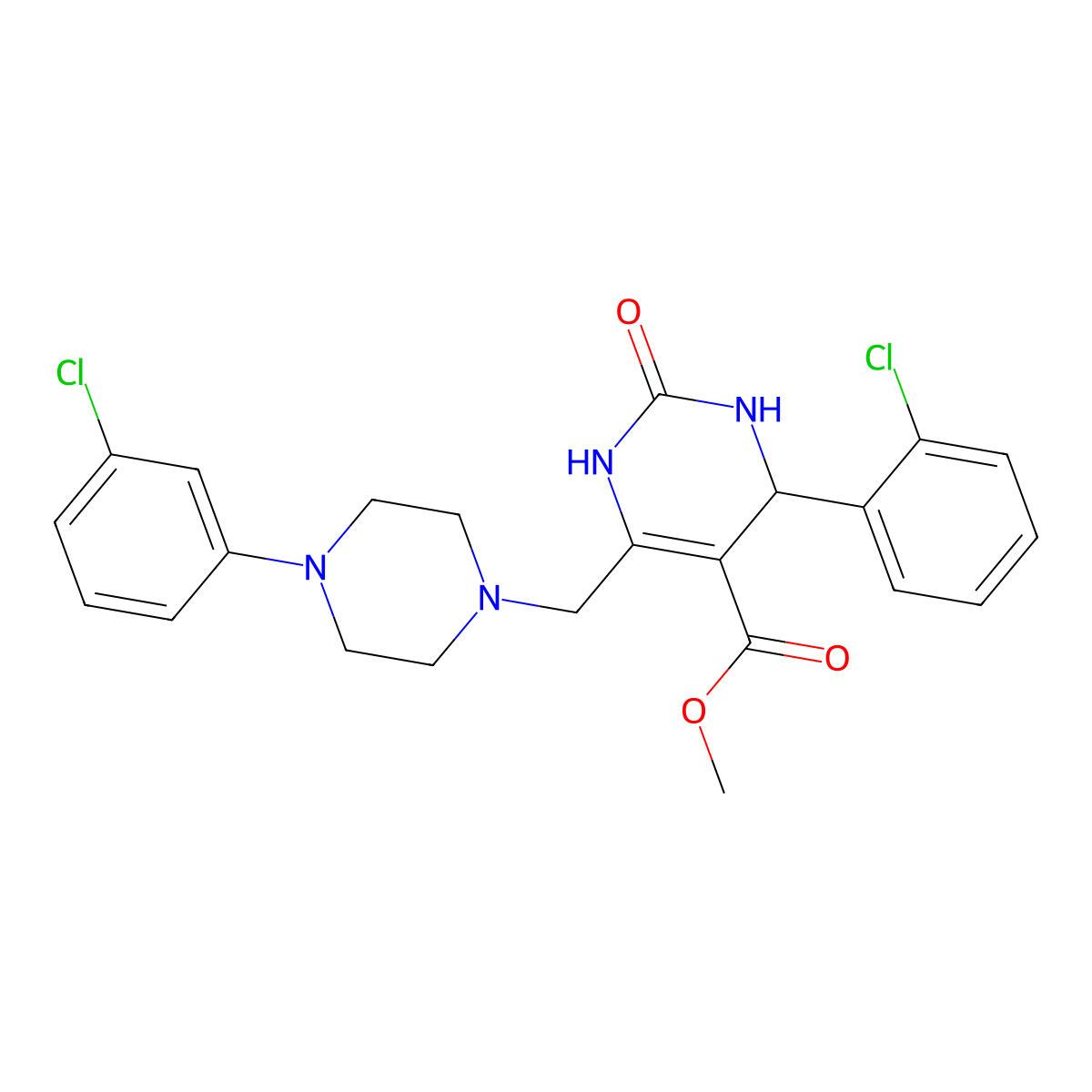 Methyl 4-(2-chlorophenyl)-6-{[4-(3-chlorophenyl)piperazin-1-yl]methyl}-2-oxo-1,2,3,4-tetrahydropyrimidine-5-carboxylate molecular structure, CAS 1252852-05-3