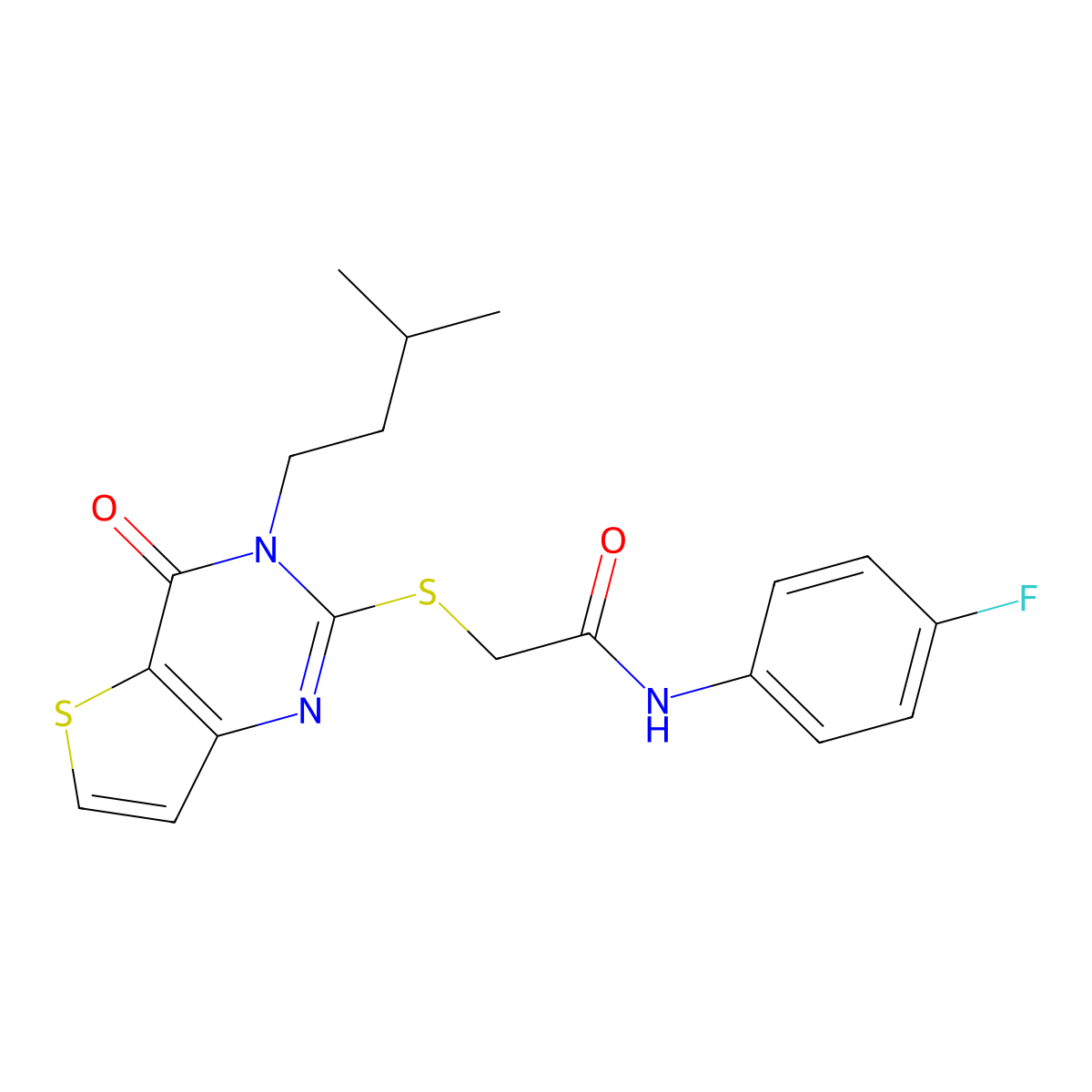 N-(4-fluorophenyl)-2-{[3-(3-methylbutyl)-4-oxo-3,4-dihydrothieno[3,2-d]pyrimidin-2-yl]sulfanyl}acetamide molecular structure, CAS 1252852-29-1