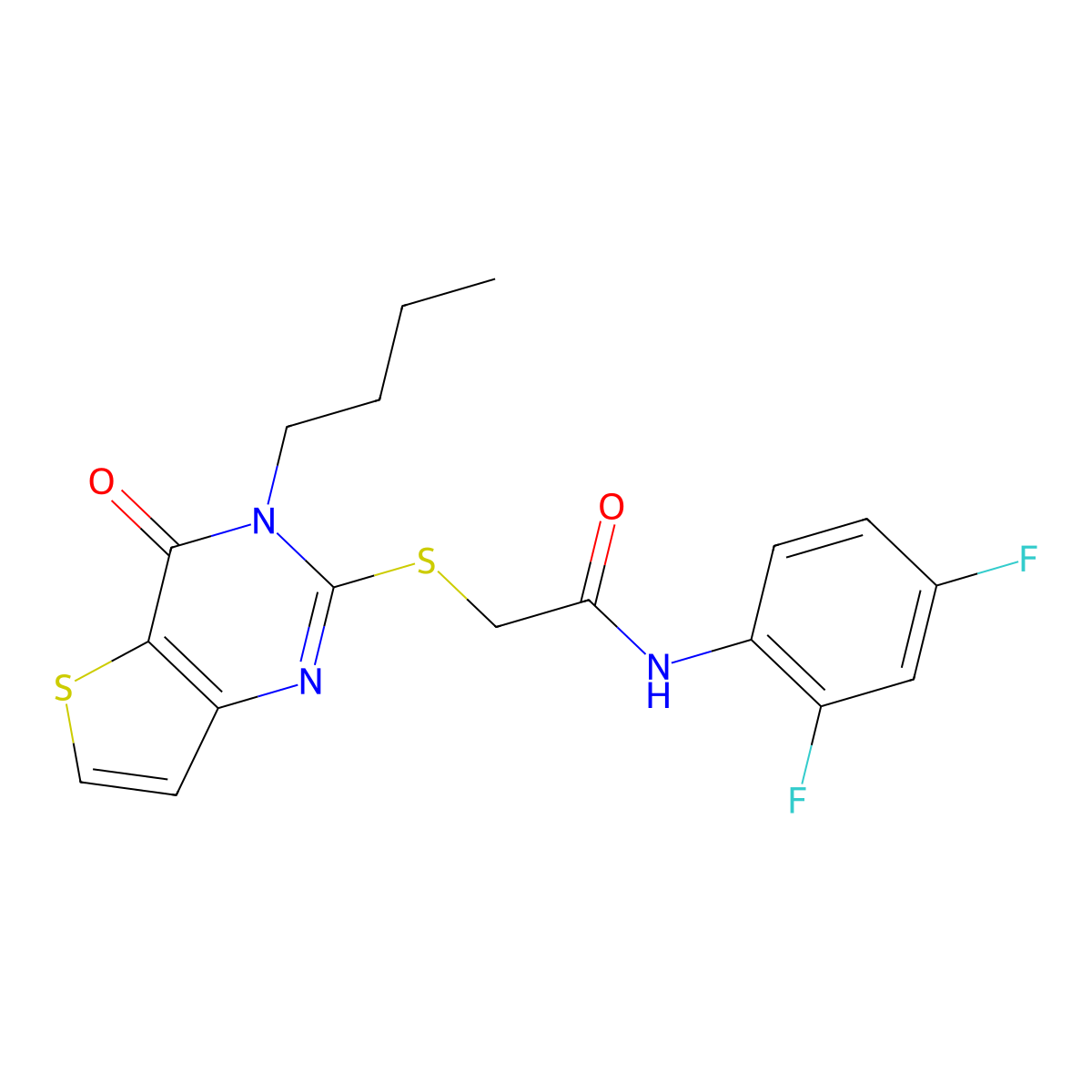 2-[(3-butyl-4-oxo-3,4-dihydrothieno[3,2-d]pyrimidin-2-yl)sulfanyl]-N-(2,4-difluorophenyl)acetamide molecular structure, CAS 1252852-40-6