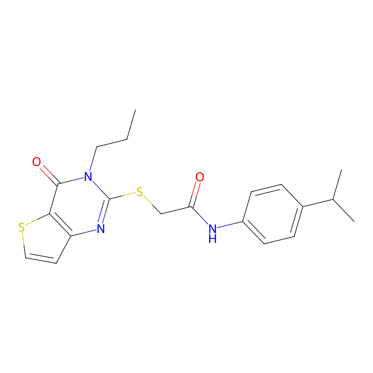 2-({4-oxo-3-propyl-3H,4H-thieno[3,2-d]pyrimidin-2-yl}sulfanyl)-N-[4-(propan-2-yl)phenyl]acetamide molecular structure, CAS 1252852-58-6