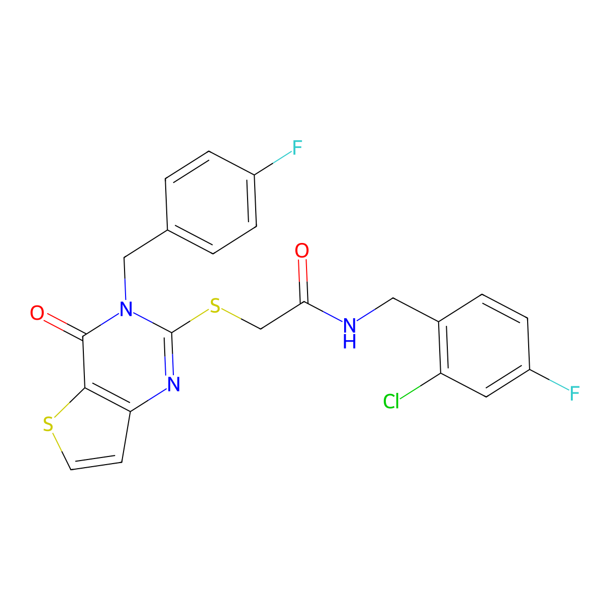 N-[(2-chloro-4-fluorophenyl)methyl]-2-({3-[(4-fluorophenyl)methyl]-4-oxo-3H,4H-thieno[3,2-d]pyrimidin-2-yl}sulfanyl)acetamide molecular structure, CAS 1252852-95-1