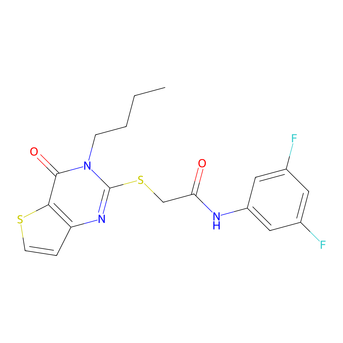 2-({3-butyl-4-oxo-3H,4H-thieno[3,2-d]pyrimidin-2-yl}sulfanyl)-N-(3,5-difluorophenyl)acetamide molecular structure, CAS 1252853-03-4