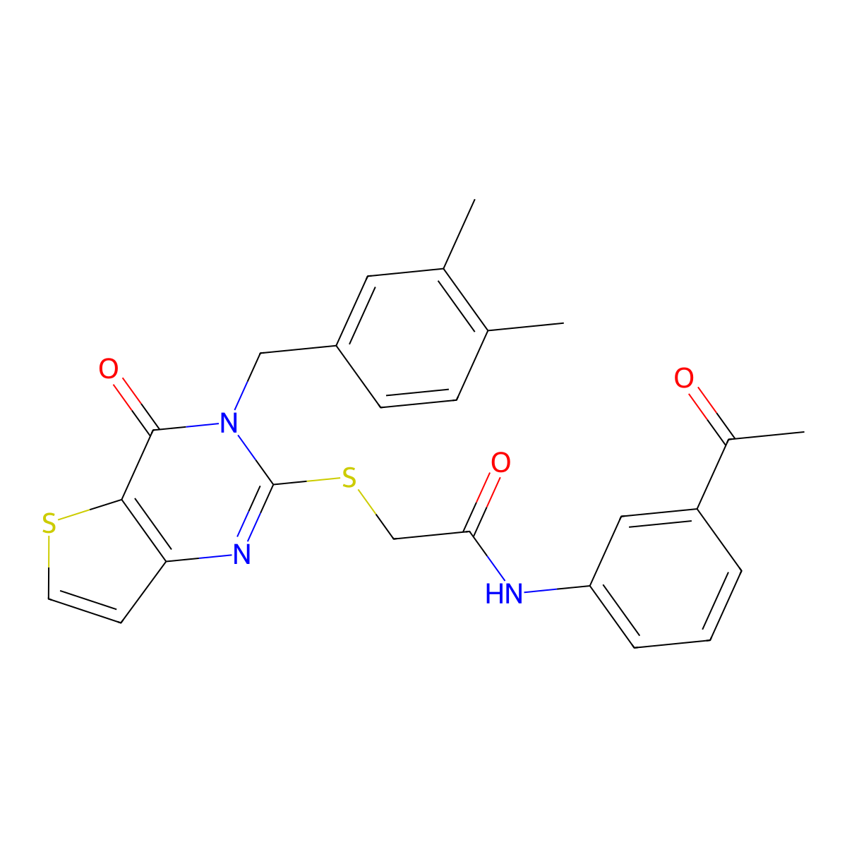 N-(3-acetylphenyl)-2-{[3-(3,4-dimethylbenzyl)-4-oxo-3,4-dihydrothieno[3,2-d]pyrimidin-2-yl]sulfanyl}acetamide molecular structure, CAS 1252853-43-2