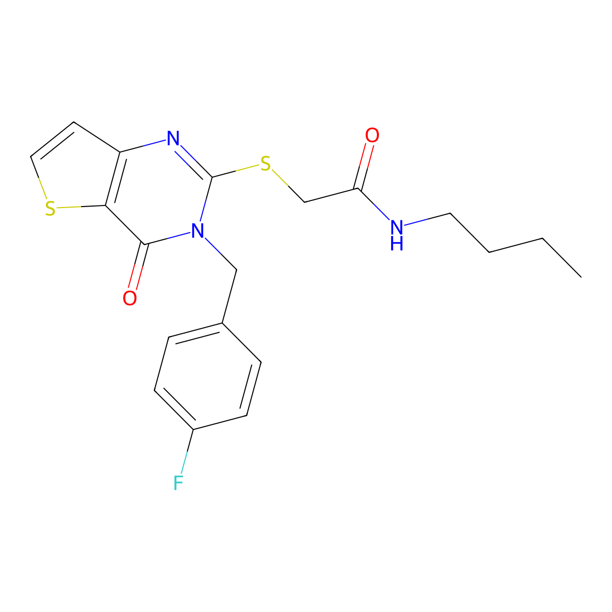 N-butyl-2-({3-[(4-fluorophenyl)methyl]-4-oxo-3H,4H-thieno[3,2-d]pyrimidin-2-yl}sulfanyl)acetamide molecular structure, CAS 1252853-62-5
