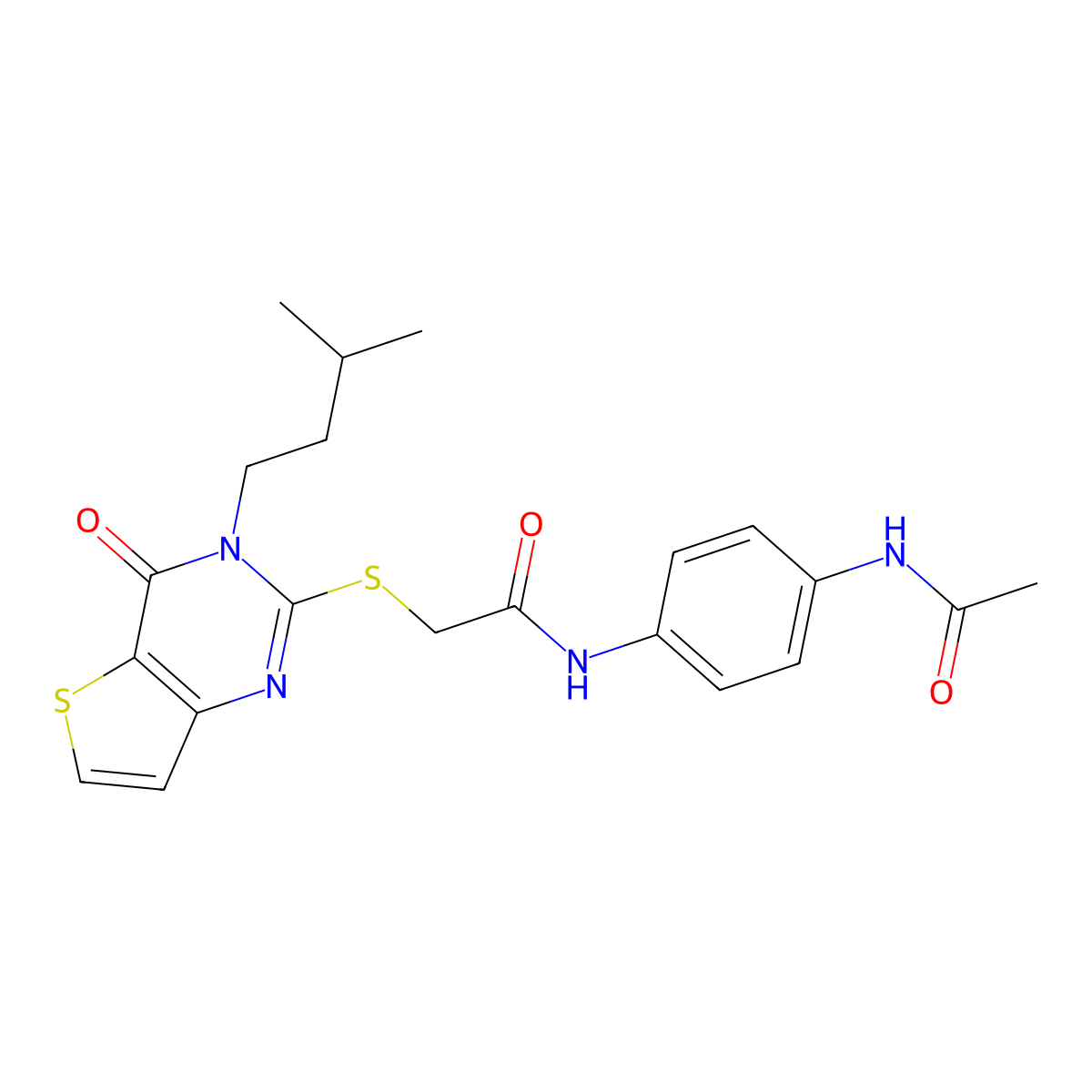 N-(4-acetamidophenyl)-2-{[3-(3-methylbutyl)-4-oxo-3H,4H-thieno[3,2-d]pyrimidin-2-yl]sulfanyl}acetamide molecular structure, CAS 1252853-73-8