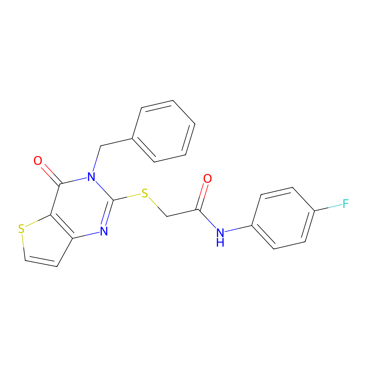 2-({3-benzyl-4-oxo-3H,4H-thieno[3,2-d]pyrimidin-2-yl}sulfanyl)-N-(4-fluorophenyl)acetamide molecular structure, CAS 1252854-15-1