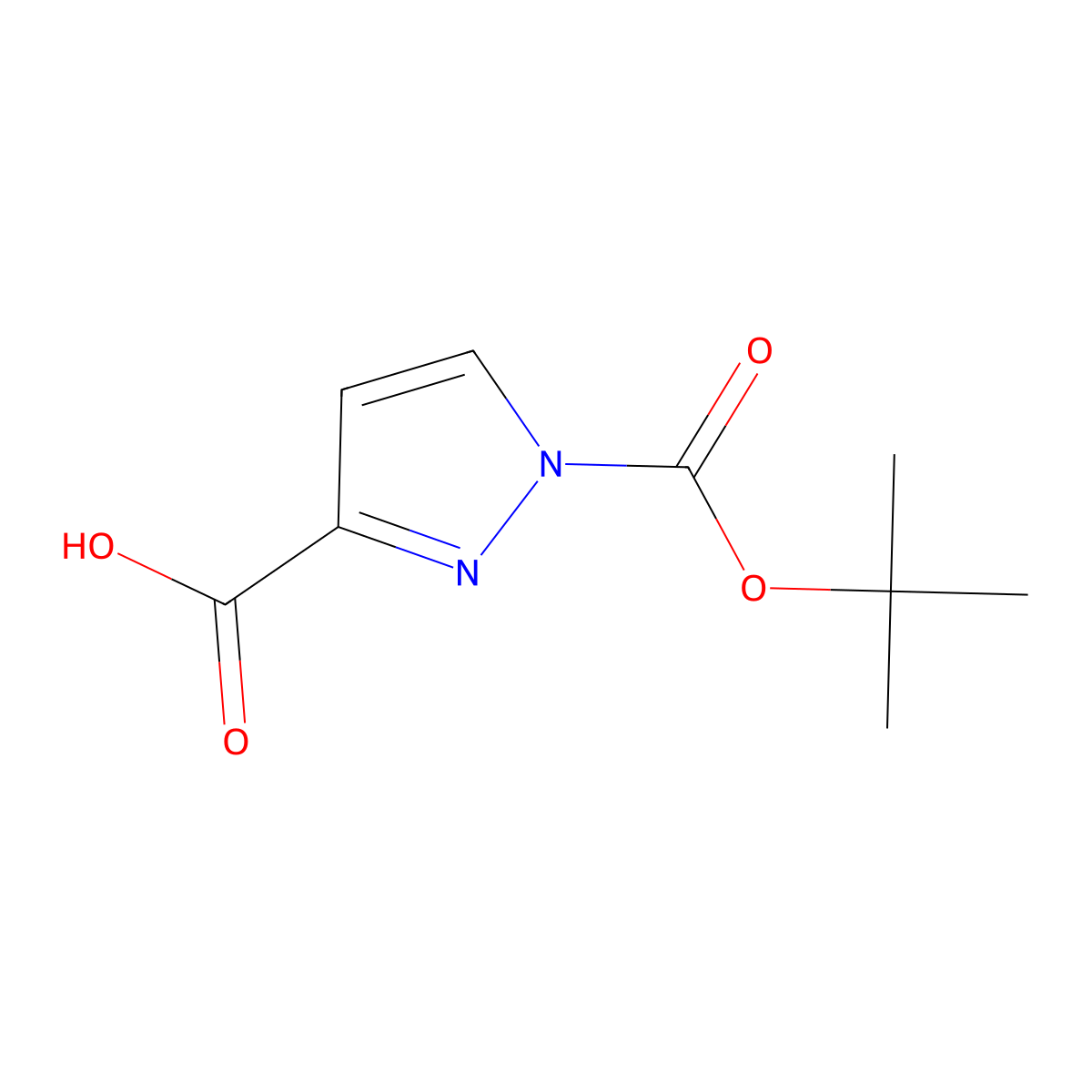 1-((tert-butoxy)carbonyl)-1H-pyrazole-3-carboxylic acid molecular structure, CAS 1252855-23-4