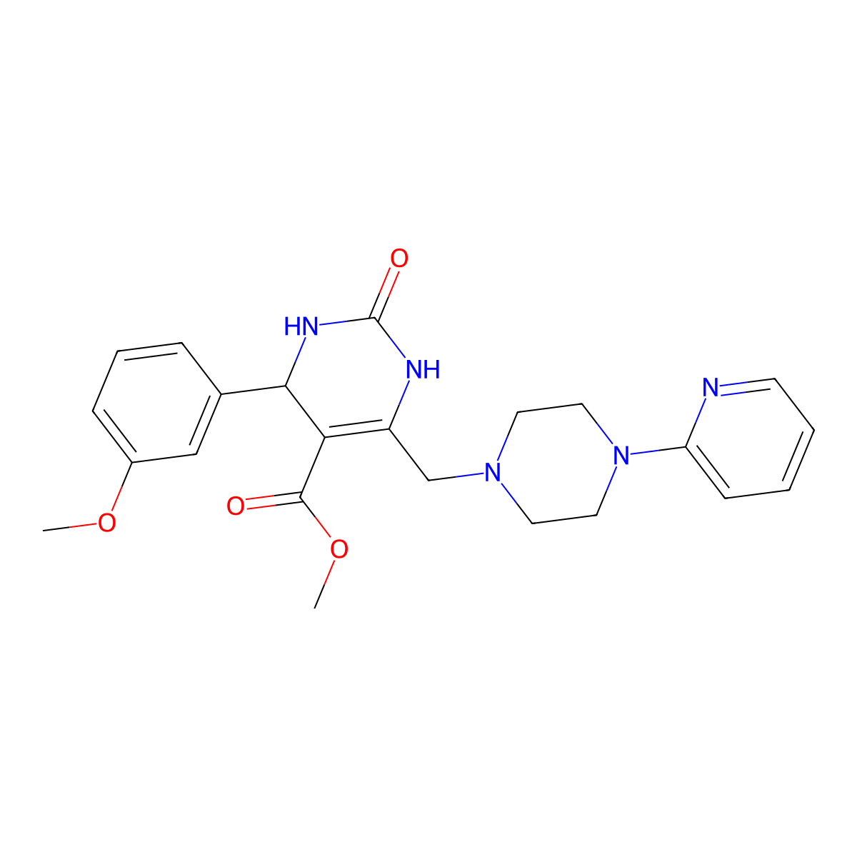 Methyl 4-(3-methoxyphenyl)-2-oxo-6-{[4-(pyridin-2-yl)piperazin-1-yl]methyl}-1,2,3,4-tetrahydropyrimidine-5-carboxylate molecular structure, CAS 1252855-40-5