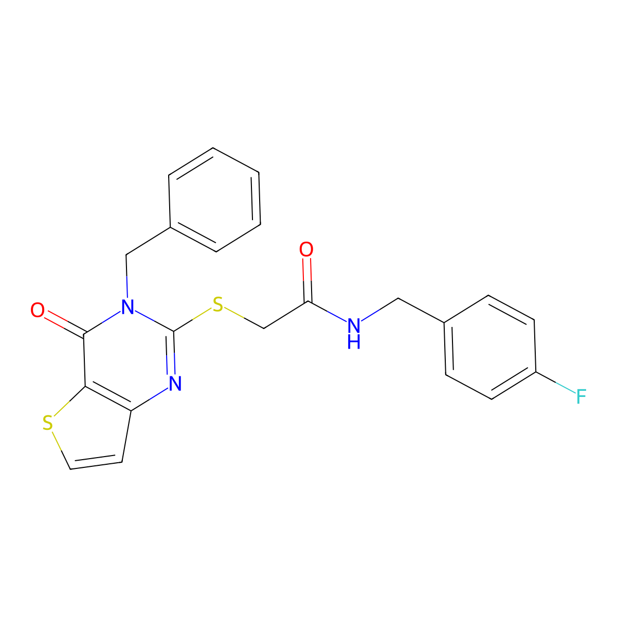 2-({3-benzyl-4-oxo-3H,4H-thieno[3,2-d]pyrimidin-2-yl}sulfanyl)-N-[(4-fluorophenyl)methyl]acetamide molecular structure, CAS 1252856-39-5