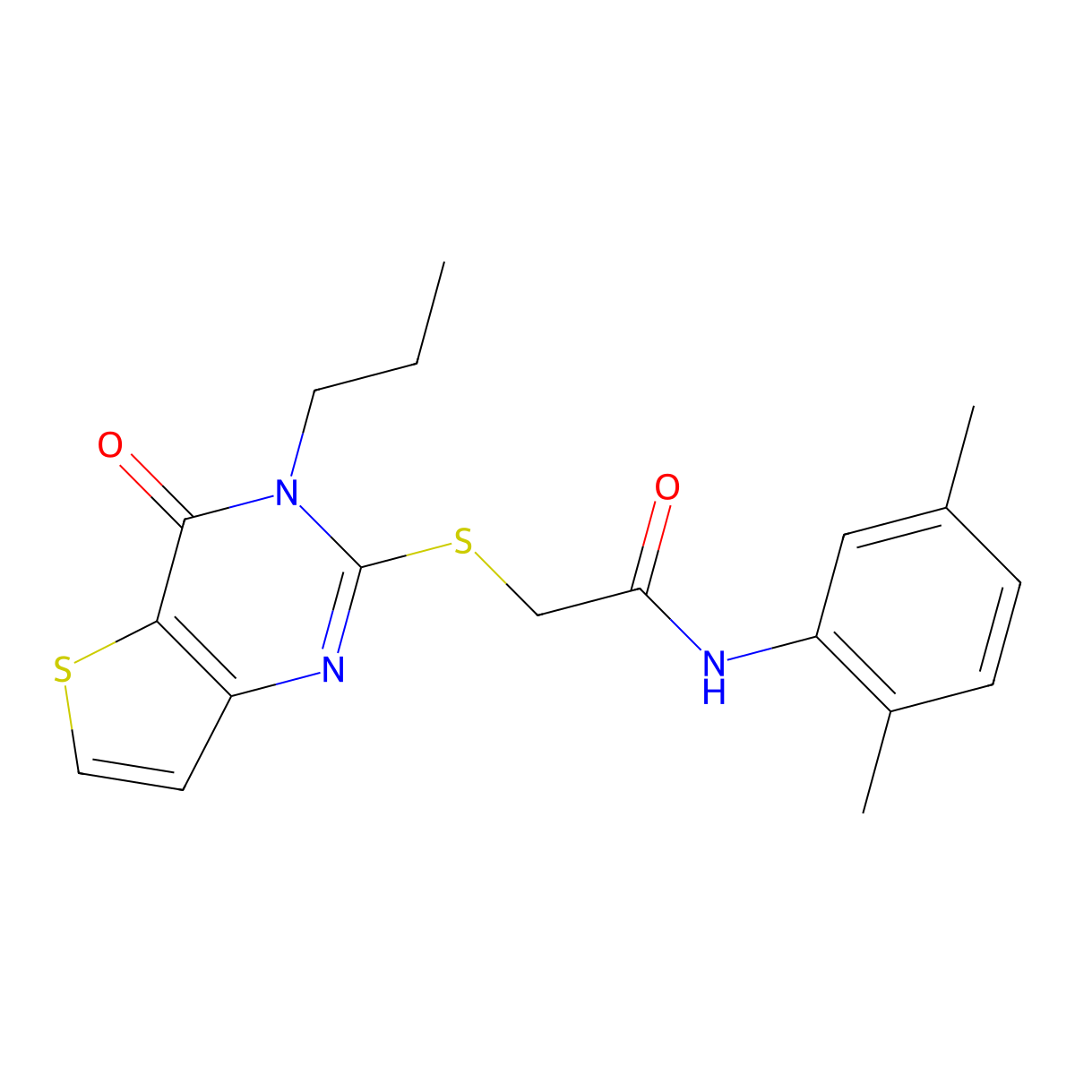 N-(2,5-dimethylphenyl)-2-({4-oxo-3-propyl-3H,4H-thieno[3,2-d]pyrimidin-2-yl}sulfanyl)acetamide molecular structure, CAS 1252856-75-9