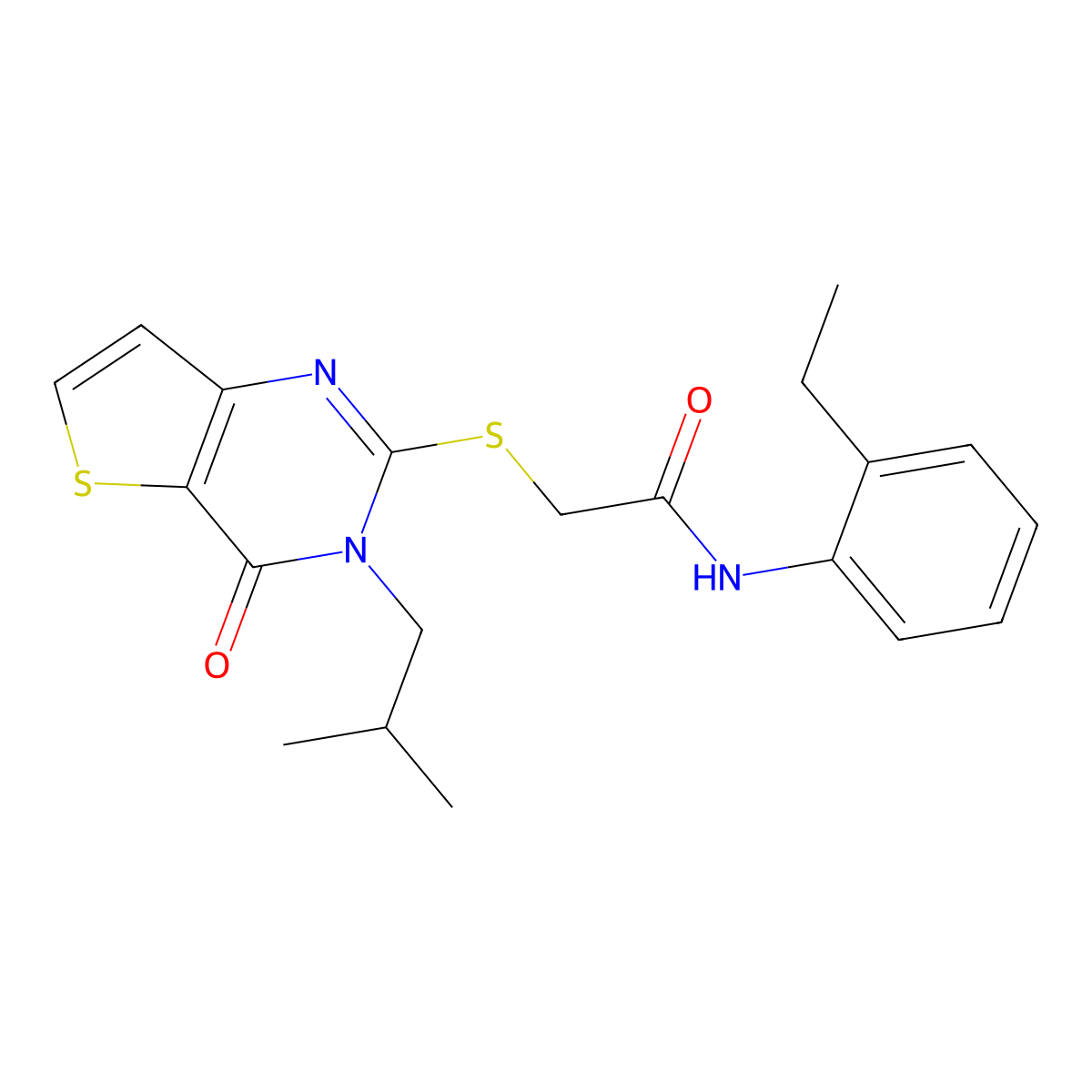 N-(2-ethylphenyl)-2-((3-isobutyl-4-oxo-3,4-dihydrothieno[3,2-d]pyrimidin-2-yl)thio)acetamide molecular structure, CAS 1252857-86-5