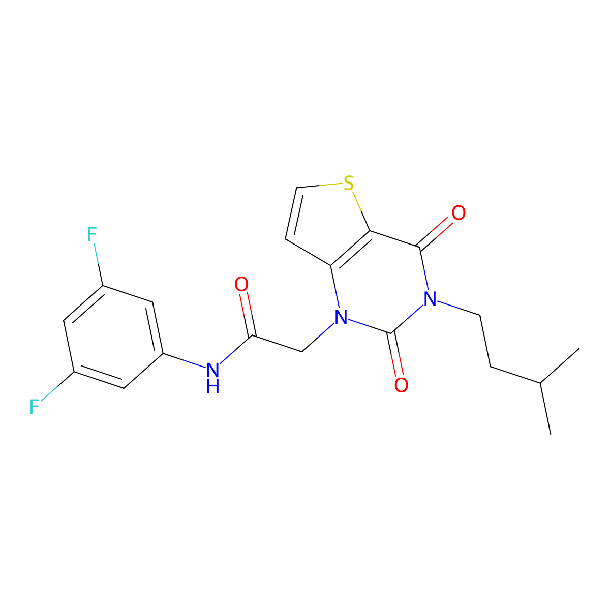 N-(3,5-difluorophenyl)-2-[3-(3-methylbutyl)-2,4-dioxo-1H,2H,3H,4H-thieno[3,2-d]pyrimidin-1-yl]acetamide molecular structure, CAS 1252859-34-9