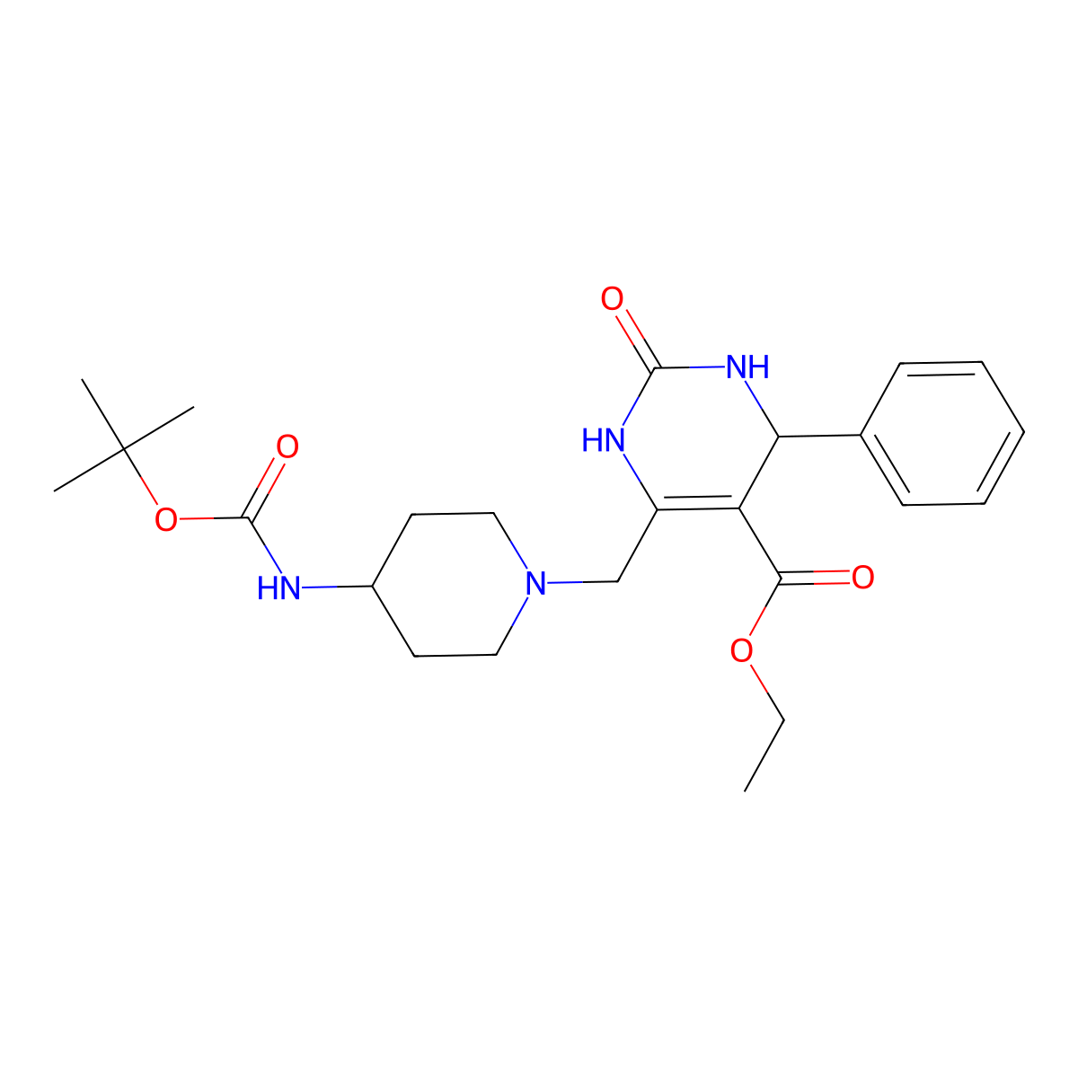 Ethyl 6-({4-[(tert-butoxycarbonyl)amino]piperidin-1-yl}methyl)-2-oxo-4-phenyl-1,2,3,4-tetrahydropyrimidine-5-carboxylate molecular structure, CAS 1252859-61-2