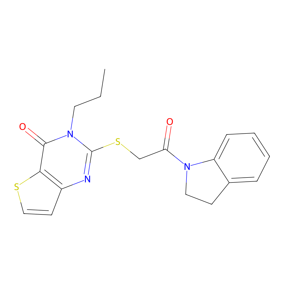 2-{[2-(2,3-dihydro-1H-indol-1-yl)-2-oxoethyl]sulfanyl}-3-propylthieno[3,2-d]pyrimidin-4(3H)-one molecular structure, CAS 1252859-73-6