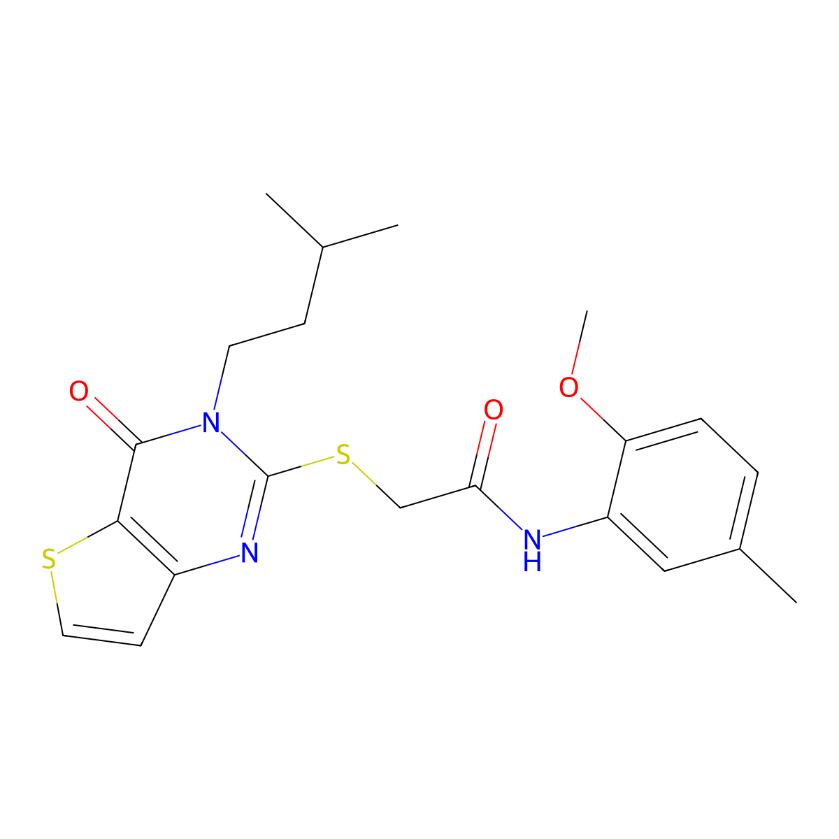 N-(2-methoxy-5-methylphenyl)-2-{[3-(3-methylbutyl)-4-oxo-3,4-dihydrothieno[3,2-d]pyrimidin-2-yl]sulfanyl}acetamide molecular structure, CAS 1252860-09-5