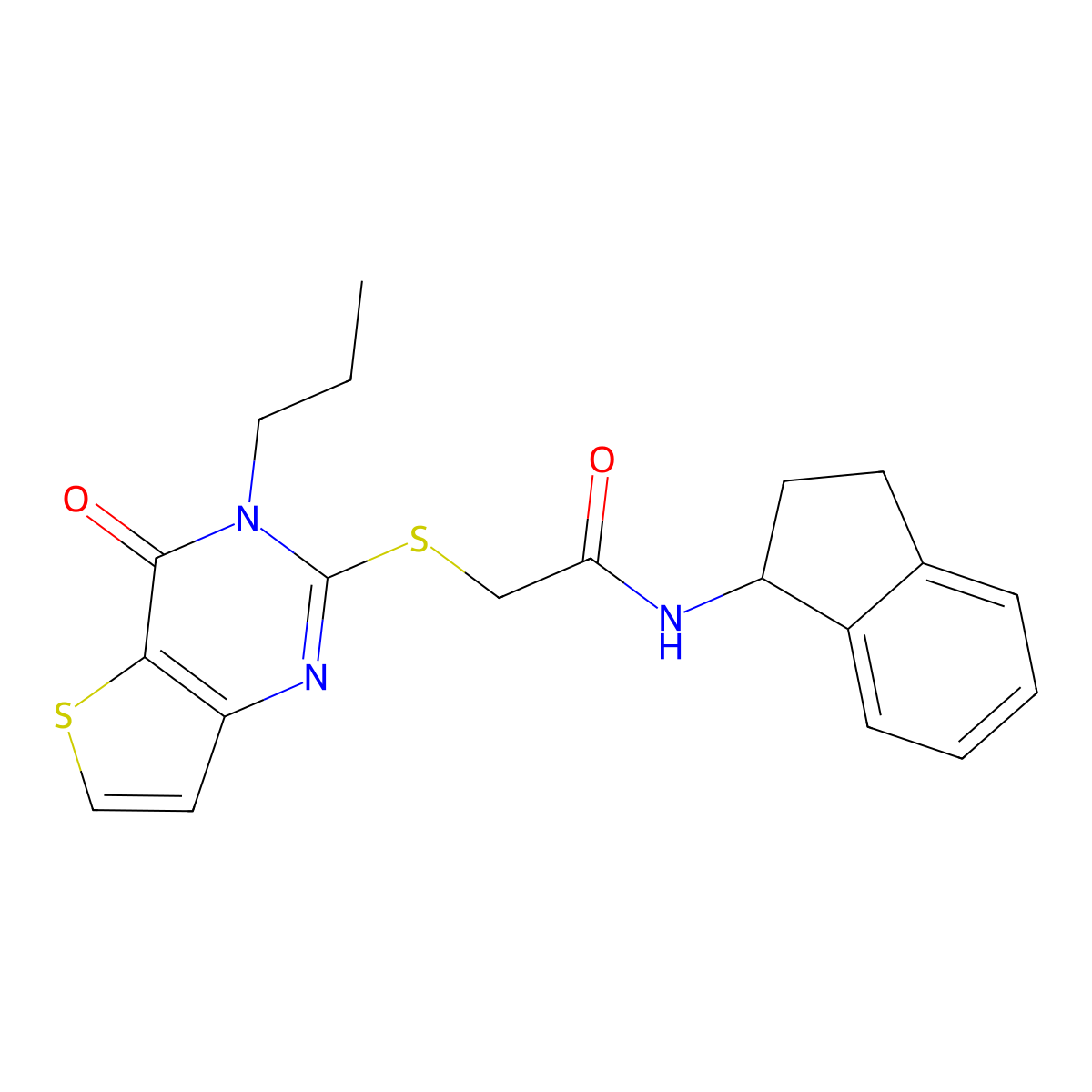 N-(2,3-dihydro-1H-inden-1-yl)-2-({4-oxo-3-propyl-3H,4H-thieno[3,2-d]pyrimidin-2-yl}sulfanyl)acetamide molecular structure, CAS 1252860-54-0