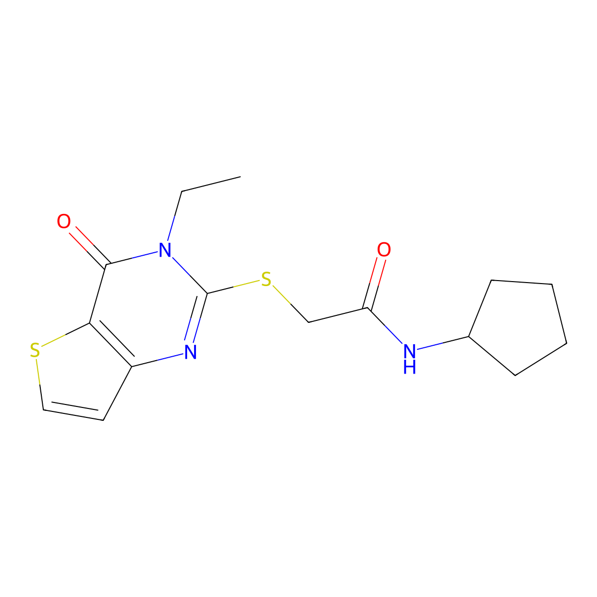 N-cyclopentyl-2-({3-ethyl-4-oxo-3H,4H-thieno[3,2-d]pyrimidin-2-yl}sulfanyl)acetamide molecular structure, CAS 1252860-60-8