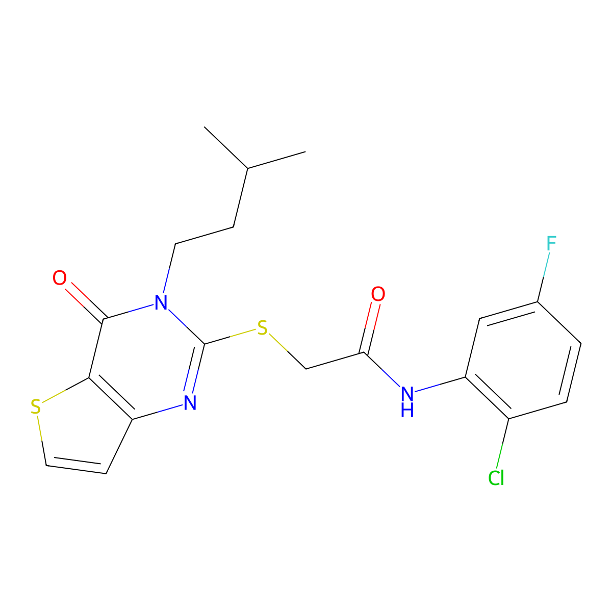 N-(2-chloro-5-fluorophenyl)-2-{[3-(3-methylbutyl)-4-oxo-3,4-dihydrothieno[3,2-d]pyrimidin-2-yl]sulfanyl}acetamide molecular structure, CAS 1252861-03-2
