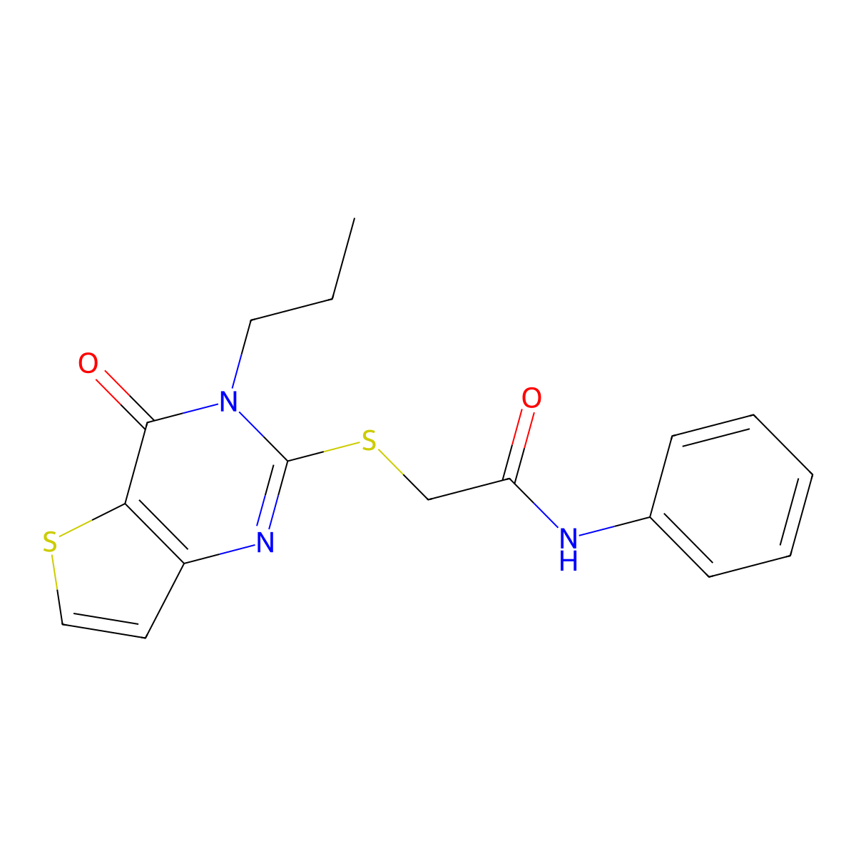 2-({4-oxo-3-propyl-3H,4H-thieno[3,2-d]pyrimidin-2-yl}sulfanyl)-N-phenylacetamide molecular structure, CAS 1252861-16-7