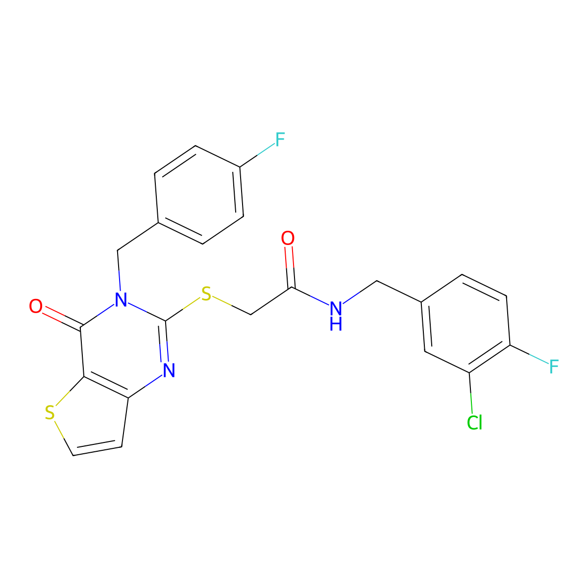 N-[(3-chloro-4-fluorophenyl)methyl]-2-({3-[(4-fluorophenyl)methyl]-4-oxo-3H,4H-thieno[3,2-d]pyrimidin-2-yl}sulfanyl)acetamide molecular structure, CAS 1252861-45-2