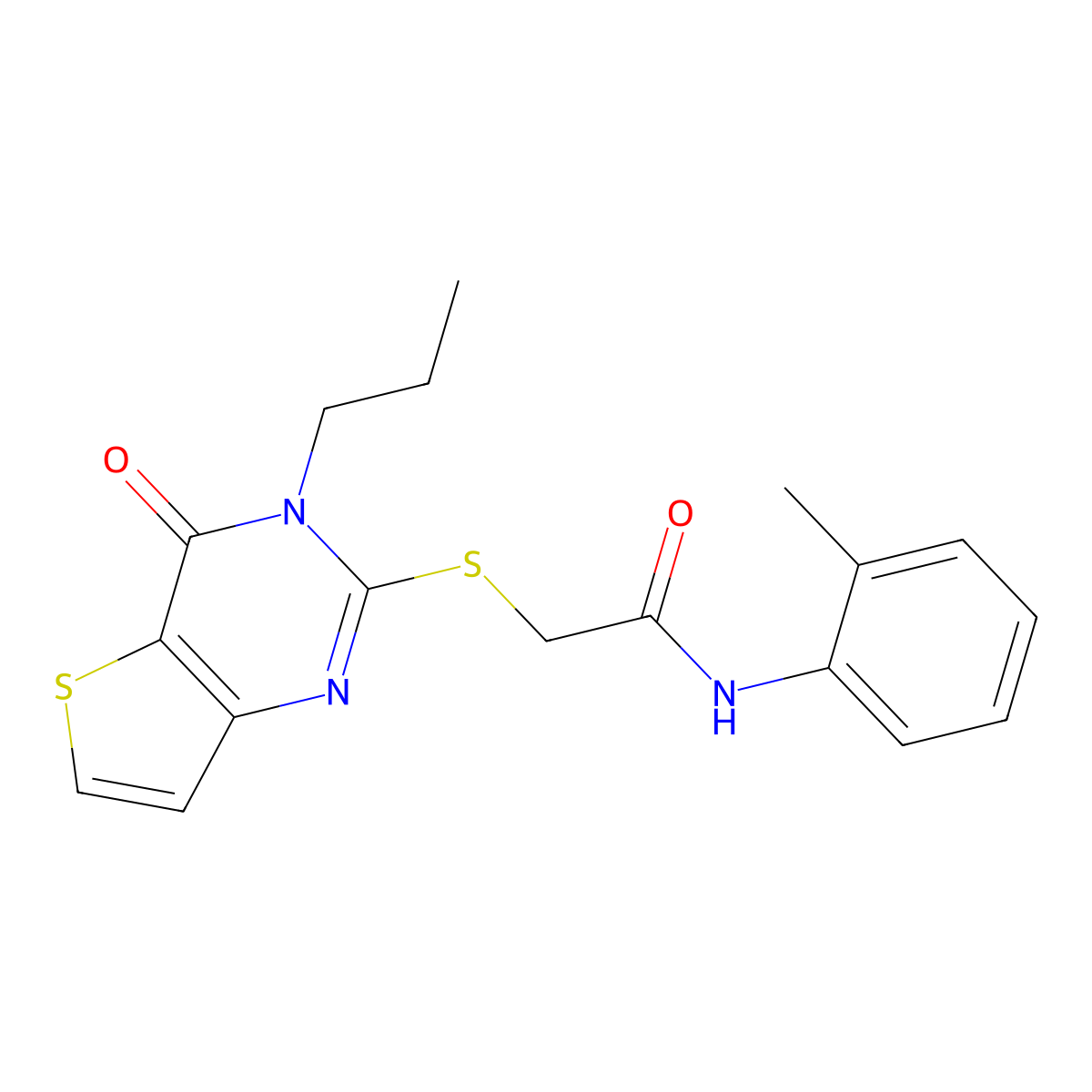 N-(2-methylphenyl)-2-({4-oxo-3-propyl-3H,4H-thieno[3,2-d]pyrimidin-2-yl}sulfanyl)acetamide molecular structure, CAS 1252862-94-4