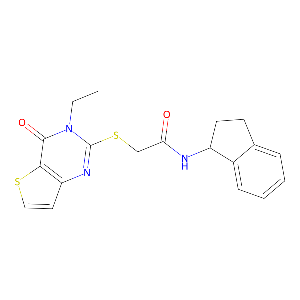 N-(2,3-dihydro-1H-inden-1-yl)-2-({3-ethyl-4-oxo-3H,4H-thieno[3,2-d]pyrimidin-2-yl}sulfanyl)acetamide molecular structure, CAS 1252863-43-6