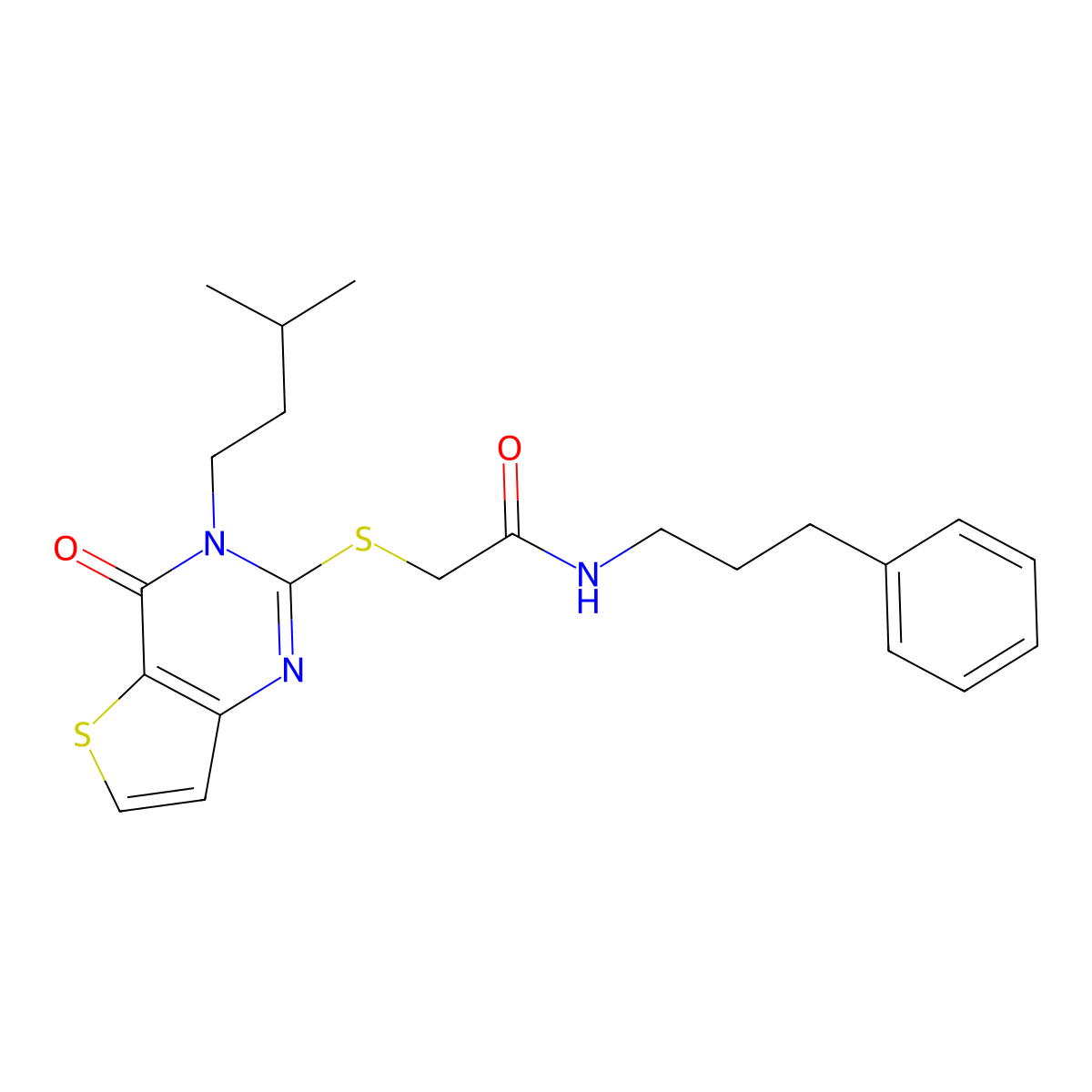 2-{[3-(3-methylbutyl)-4-oxo-3,4-dihydrothieno[3,2-d]pyrimidin-2-yl]sulfanyl}-N-(3-phenylpropyl)acetamide molecular structure, CAS 1252863-89-0