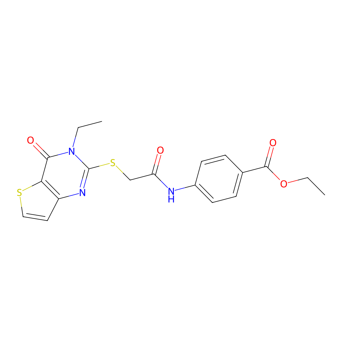 ethyl 4-[2-({3-ethyl-4-oxo-3H,4H-thieno[3,2-d]pyrimidin-2-yl}sulfanyl)acetamido]benzoate molecular structure, CAS 1252876-08-6
