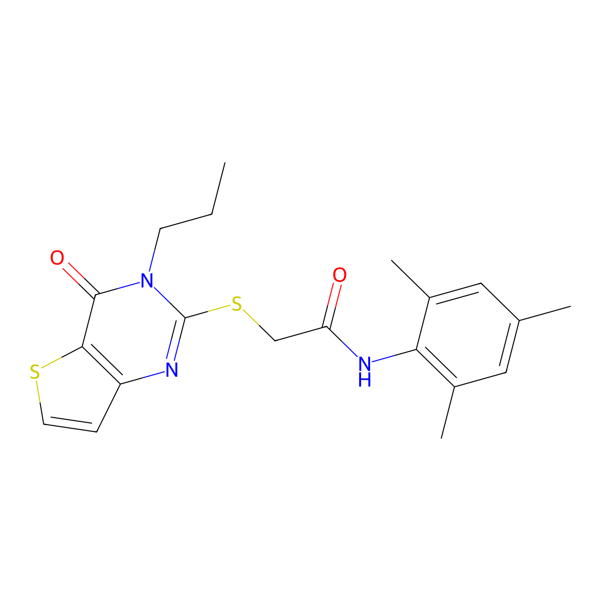2-({4-oxo-3-propyl-3H,4H-thieno[3,2-d]pyrimidin-2-yl}sulfanyl)-N-(2,4,6-trimethylphenyl)acetamide molecular structure, CAS 1252876-22-4