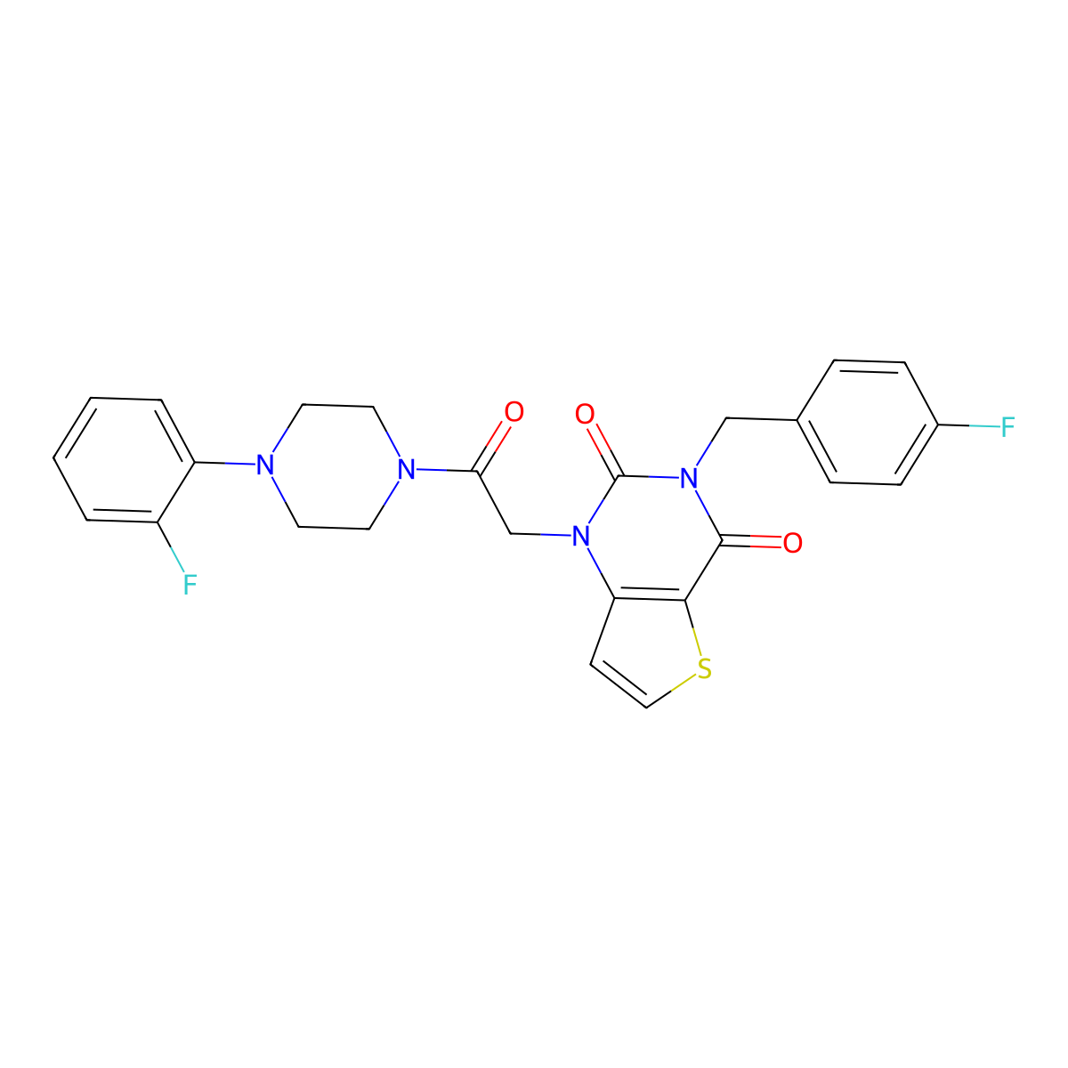 3-(4-fluorobenzyl)-1-(2-(4-(2-fluorophenyl)piperazin-1-yl)-2-oxoethyl)thieno[3,2-d]pyrimidine-2,4(1H,3H)-dione molecular structure, CAS 1252876-57-5