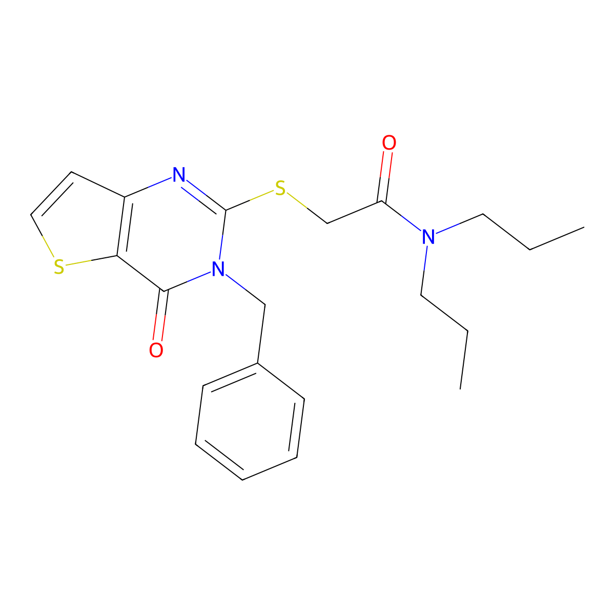 2-({3-benzyl-4-oxo-3H,4H-thieno[3,2-d]pyrimidin-2-yl}sulfanyl)-N,N-dipropylacetamide molecular structure, CAS 1252880-42-4