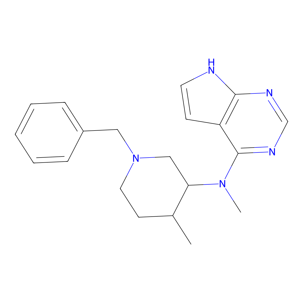 N-((3S,4S)-1-Benzyl-4-methylpiperidin-3-yl)-N-methyl-7H-pyrrolo[2,3-d]pyrimidin-4-amine molecular structure, CAS 1252883-90-1
