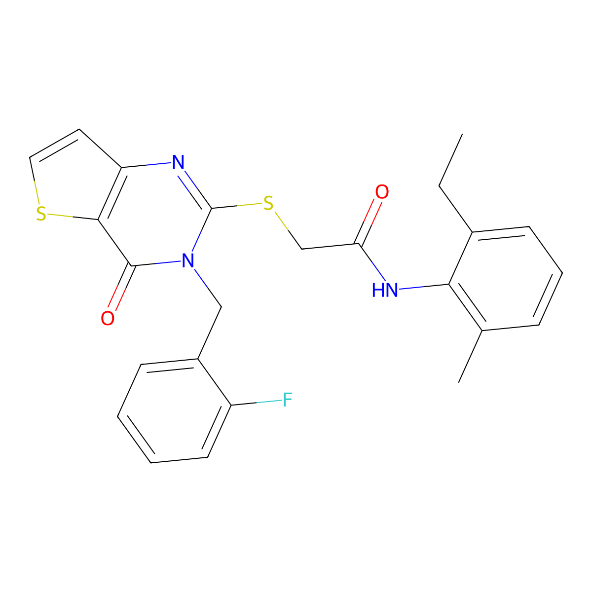 N-(2-ethyl-6-methylphenyl)-2-{[3-(2-fluorobenzyl)-4-oxo-3,4-dihydrothieno[3,2-d]pyrimidin-2-yl]sulfanyl}acetamide molecular structure, CAS 1252886-08-0