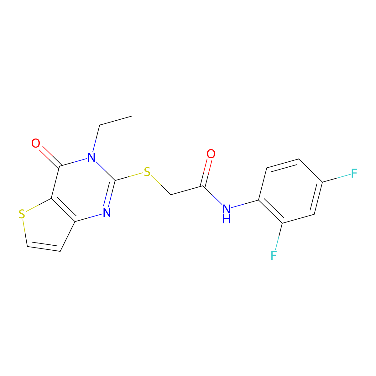 N-(2,4-difluorophenyl)-2-((3-ethyl-4-oxo-3,4-dihydrothieno[3,2-d]pyrimidin-2-yl)thio)acetamide molecular structure, CAS 1252887-27-6