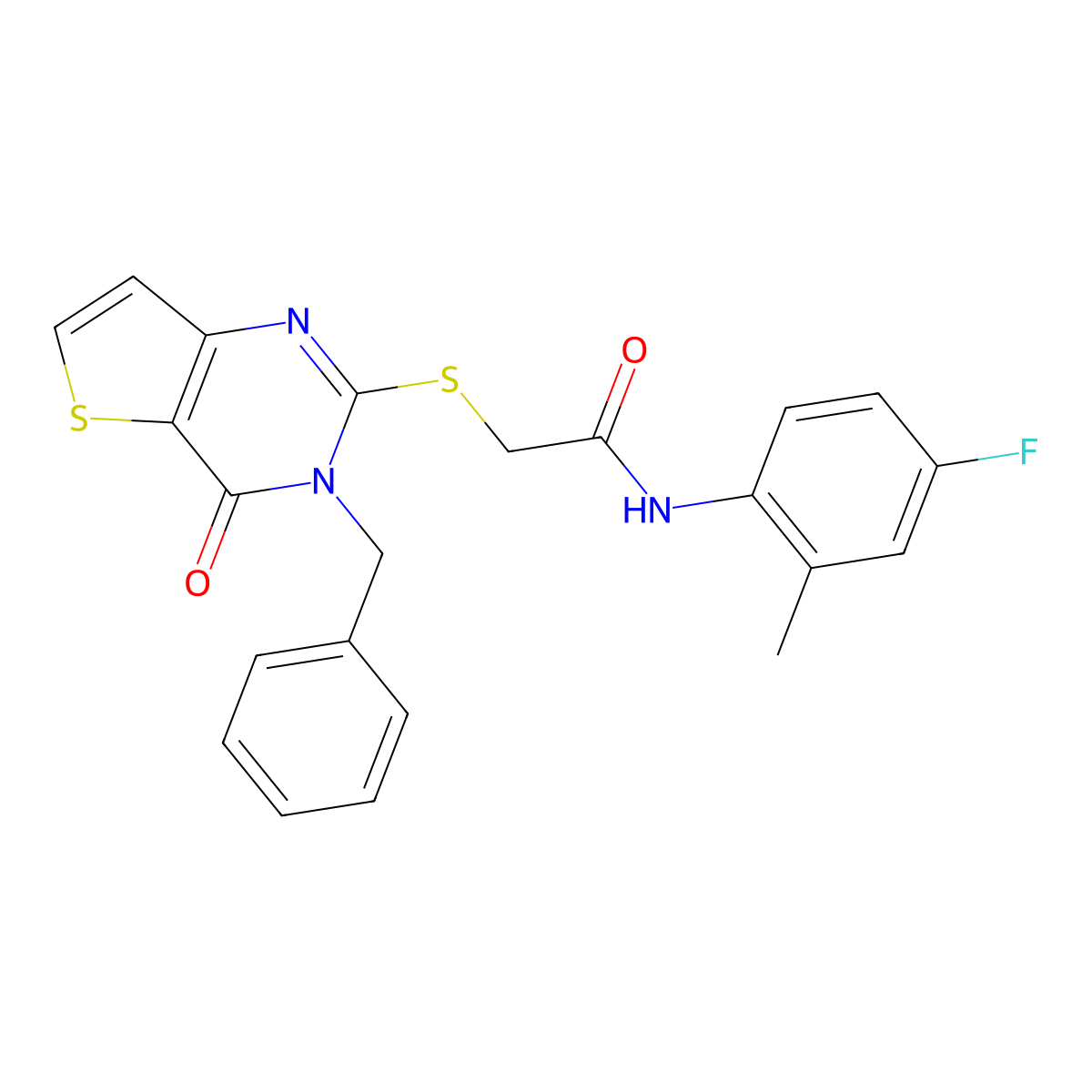2-({3-benzyl-4-oxo-3H,4H-thieno[3,2-d]pyrimidin-2-yl}sulfanyl)-N-(4-fluoro-2-methylphenyl)acetamide molecular structure, CAS 1252888-28-0