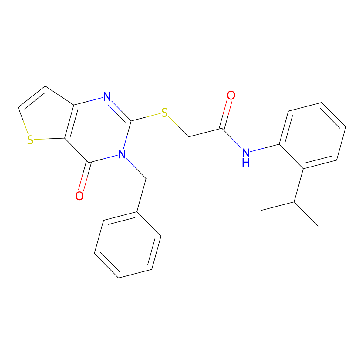 2-({3-benzyl-4-oxo-3H,4H-thieno[3,2-d]pyrimidin-2-yl}sulfanyl)-N-[2-(propan-2-yl)phenyl]acetamide molecular structure, CAS 1252889-05-6