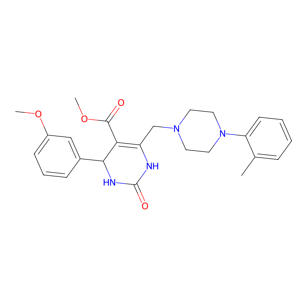 Methyl 4-(3-methoxyphenyl)-6-{[4-(2-methylphenyl)piperazin-1-yl]methyl}-2-oxo-1,2,3,4-tetrahydropyrimidine-5-carboxylate molecular structure, CAS 1252889-17-0