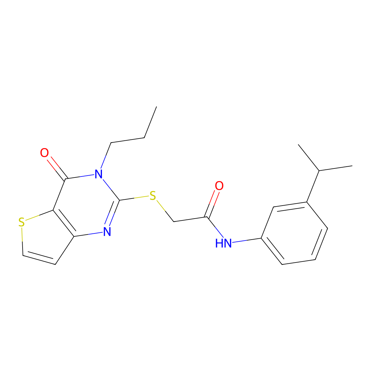 2-({4-oxo-3-propyl-3H,4H-thieno[3,2-d]pyrimidin-2-yl}sulfanyl)-N-[3-(propan-2-yl)phenyl]acetamide molecular structure, CAS 1252889-87-4