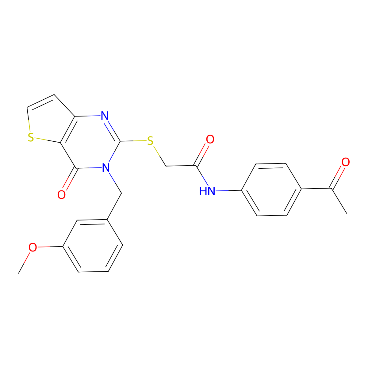 N-(4-acetylphenyl)-2-{[3-(3-methoxybenzyl)-4-oxo-3,4-dihydrothieno[3,2-d]pyrimidin-2-yl]sulfanyl}acetamide molecular structure, CAS 1252890-75-7