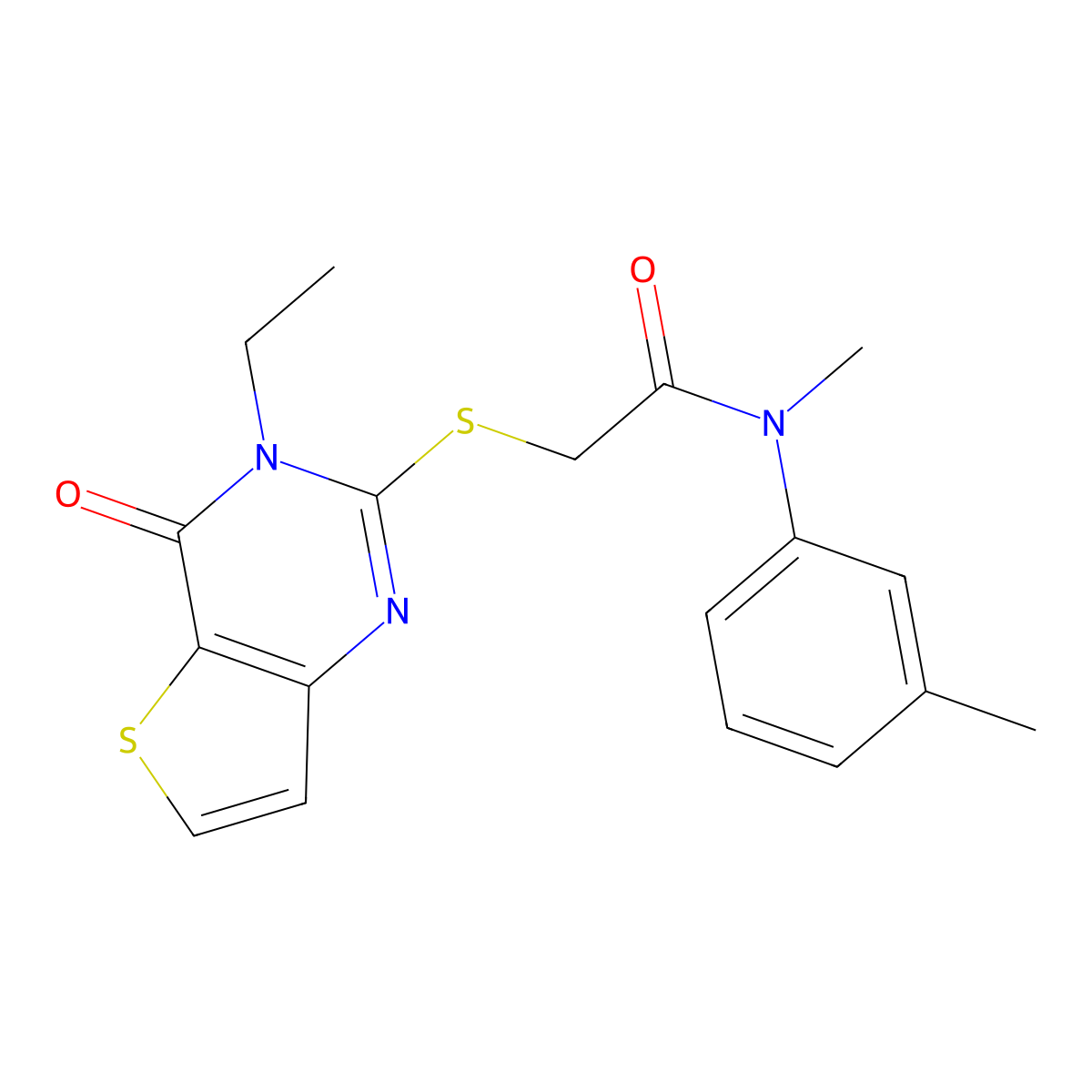 2-({3-ethyl-4-oxo-3H,4H-thieno[3,2-d]pyrimidin-2-yl}sulfanyl)-N-methyl-N-(3-methylphenyl)acetamide molecular structure, CAS 1252891-05-6