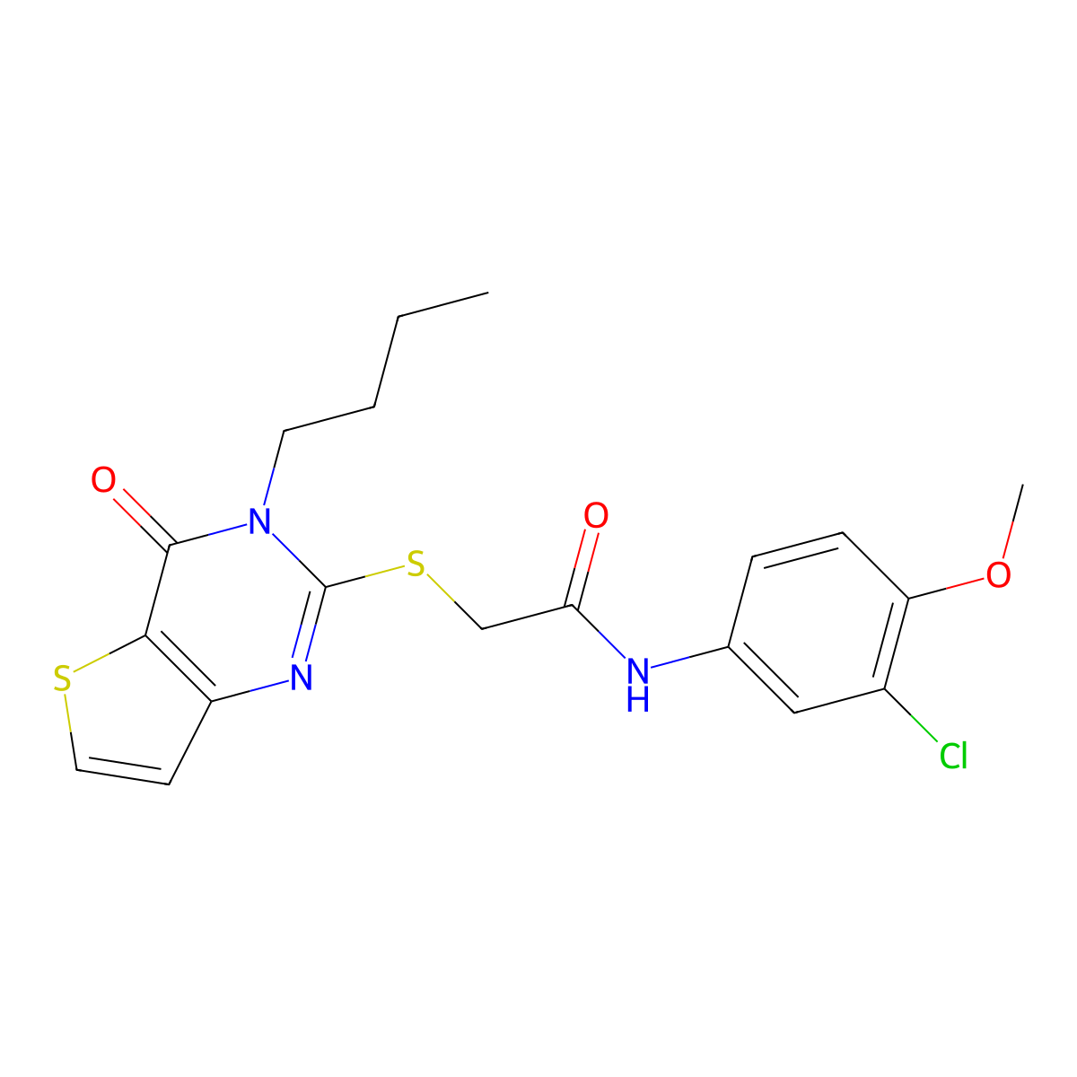 2-[(3-butyl-4-oxo-3,4-dihydrothieno[3,2-d]pyrimidin-2-yl)sulfanyl]-N-(3-chloro-4-methoxyphenyl)acetamide molecular structure, CAS 1252892-29-7
