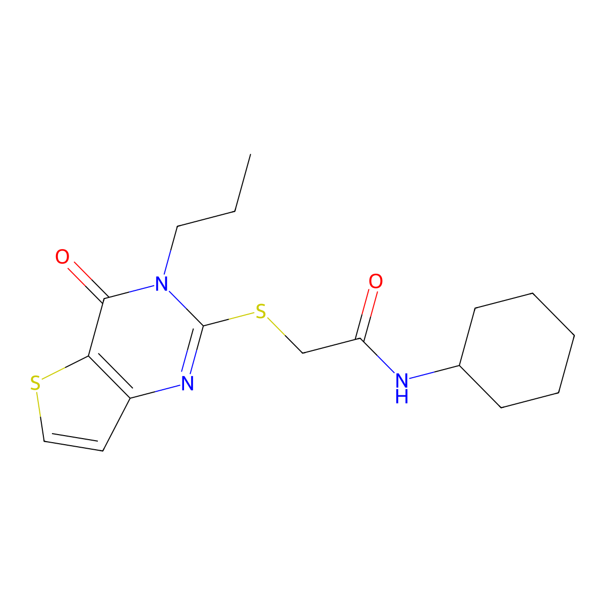 N-cyclohexyl-2-({4-oxo-3-propyl-3H,4H-thieno[3,2-d]pyrimidin-2-yl}sulfanyl)acetamide molecular structure, CAS 1252893-27-8